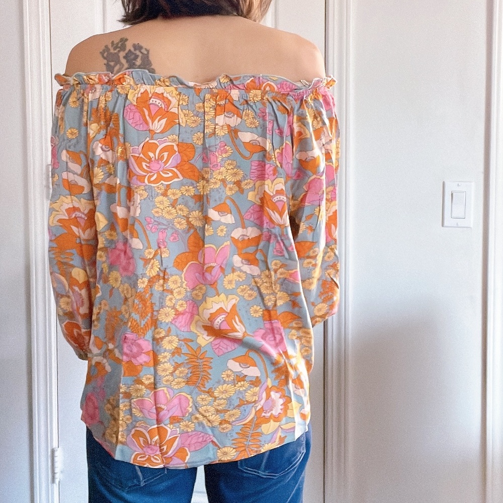 #21 Boho Floral Print Off Shoulder Blouse - Picture 14 of 15
